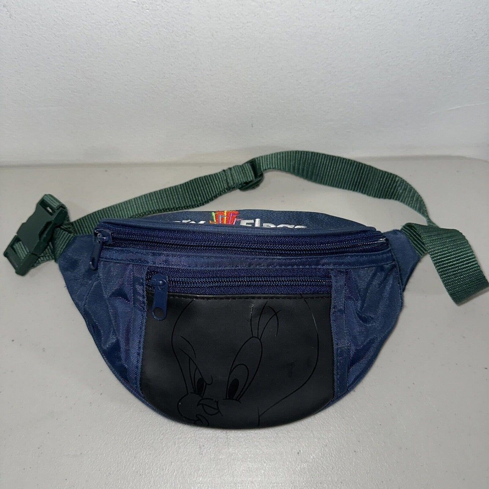 Tweety X Six Flags Vintage Waist Bag Fanny Pack Blue Green Pockets Adjustable